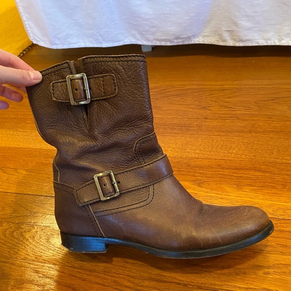 Prada Flat Double-Buckle Moto Boot in Dark Brown - Picture 3 of 8